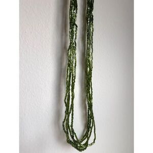 NWT Green Multi Strand Seed Bead Necklace Long Layered Necklace Made in Nepal